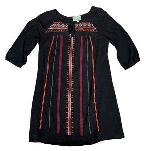 Skies Are Blue Anthropologie Ebroidered Tunic Dress Bohemian Black Size Small